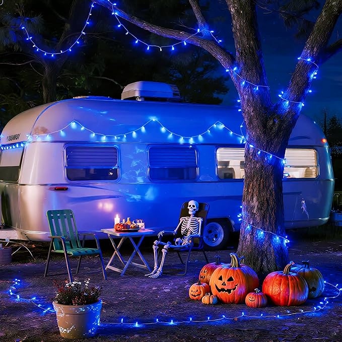 JMEXSUSS Connectable 100 LED Blue Christmas Lights Clear Wire, 8 Modes Blue Christmas Tree Lights Indoor Outdoor Plug in, 33ft Fairy String Lights for Christmas Tree, Xmas, Party, Garden-VerdiqueGarden