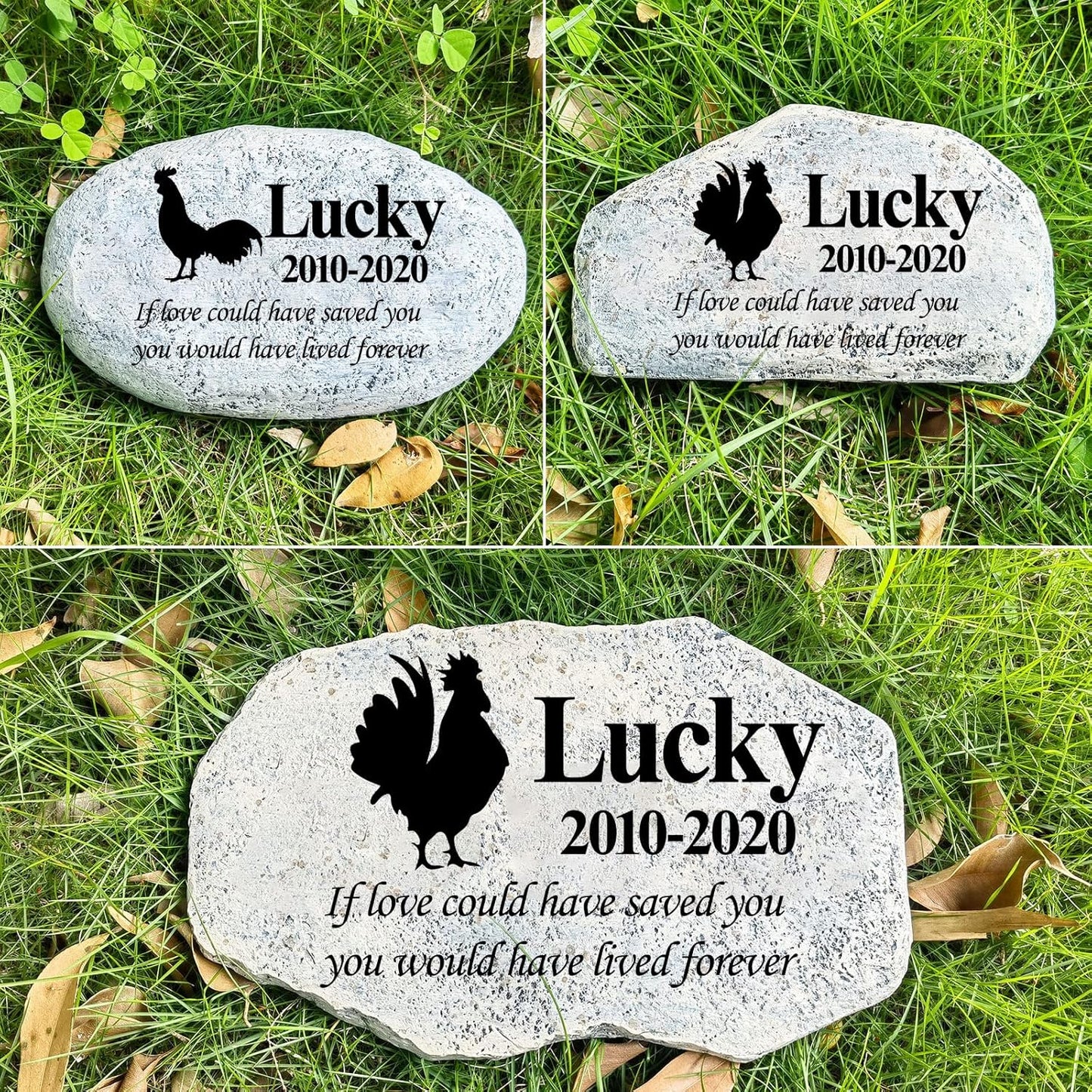 Zatanmulo Personalized Pet Memorial Stone, Garden Memorial Stone Personalized, Chicken Headstone, Cock Tombstone, Memorial Plaque Outdoor, Garden Stepping Stone (Chicken)-VerdiqueGarden
