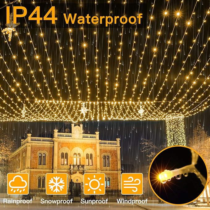Ollny Outdoor String Lights 800LED 262FT, Warm White Waterproof Fairy Light with Remote Plug in, 8 Modes Timers Dimmable Christmas Lights for Outside Indoor Bedroom Patio Camping Garden-VerdiqueGarden