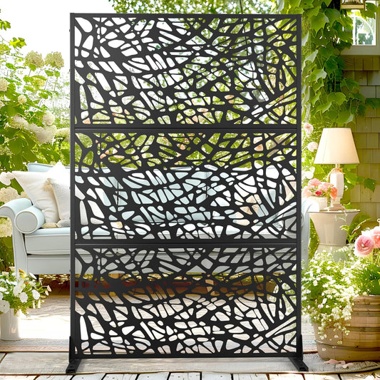 72" H×47" W Metal Privacy Screen Outdoor Privacy Screen Freestanding, Outdoor Privacy Screens and Panels for Patio Lawn Deck, Outdoor Privacy Panels Decorative Privacy Fence(Consists of 3 Panels)-VerdiqueGarden