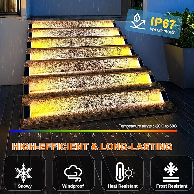 LED Solar Step Lights Waterproof Outdoor Stair Lights, Solar Deck Lights Outdoor Decor IP67 Solar Decoration Lights for Yard, Patio, Garden, Walkways, Front Door, Pathway, Driveway, Porch 6 Pack-VerdiqueGarden