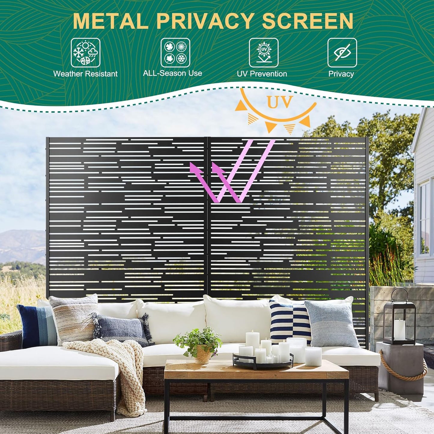72" H×47" W Metal Privacy Screen Outdoor Privacy Screen Freestanding, for Patio Lawn Deck,Privacy Panels Decorative Privacy Fence(Consists of 3 Panels)-VerdiqueGarden
