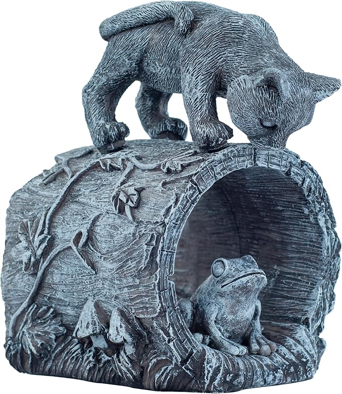 Gutter Downspout Extension - Downspout Splash Block - Downspout Diverter Garden Statue (Playful Chasing Kitty and Frog)-VerdiqueGarden