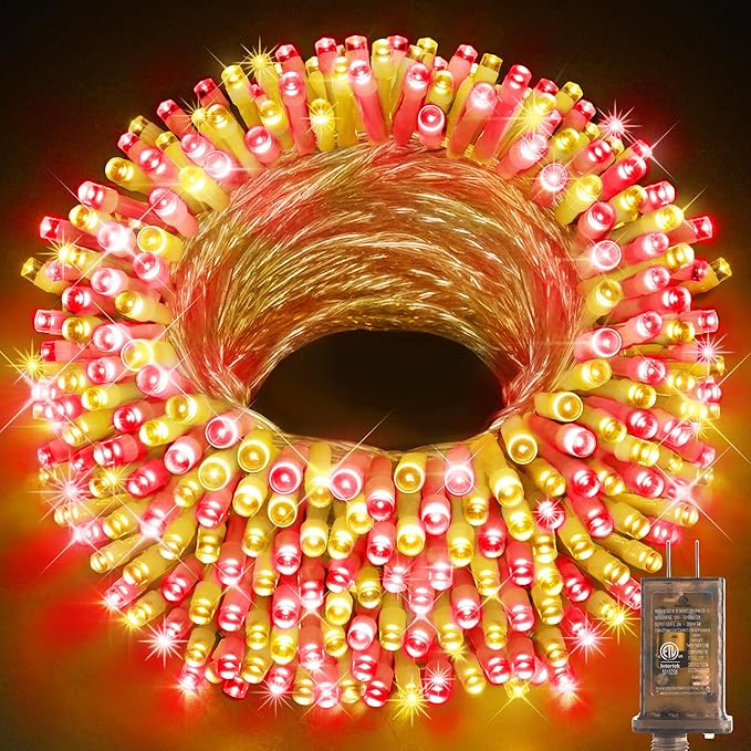 KNONEW 403ft 1000 LED String Lights Outdoor Christmas Lights 8 Modes & Timer Fairy Light Plug in Waterproof LED String Lights for Xmas Yard Tree Wedding Decorations (Red and Warm White)-VerdiqueGarden