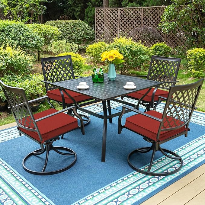 LVTXIII Patio Chair Cushions 19"x19"x3", Water-Repellent Outdoor Seat Cushions for Patio Furniture, Square Chair Pads with Ties for Home Garden Decoration, Set of 2, Brick Red-VerdiqueGarden