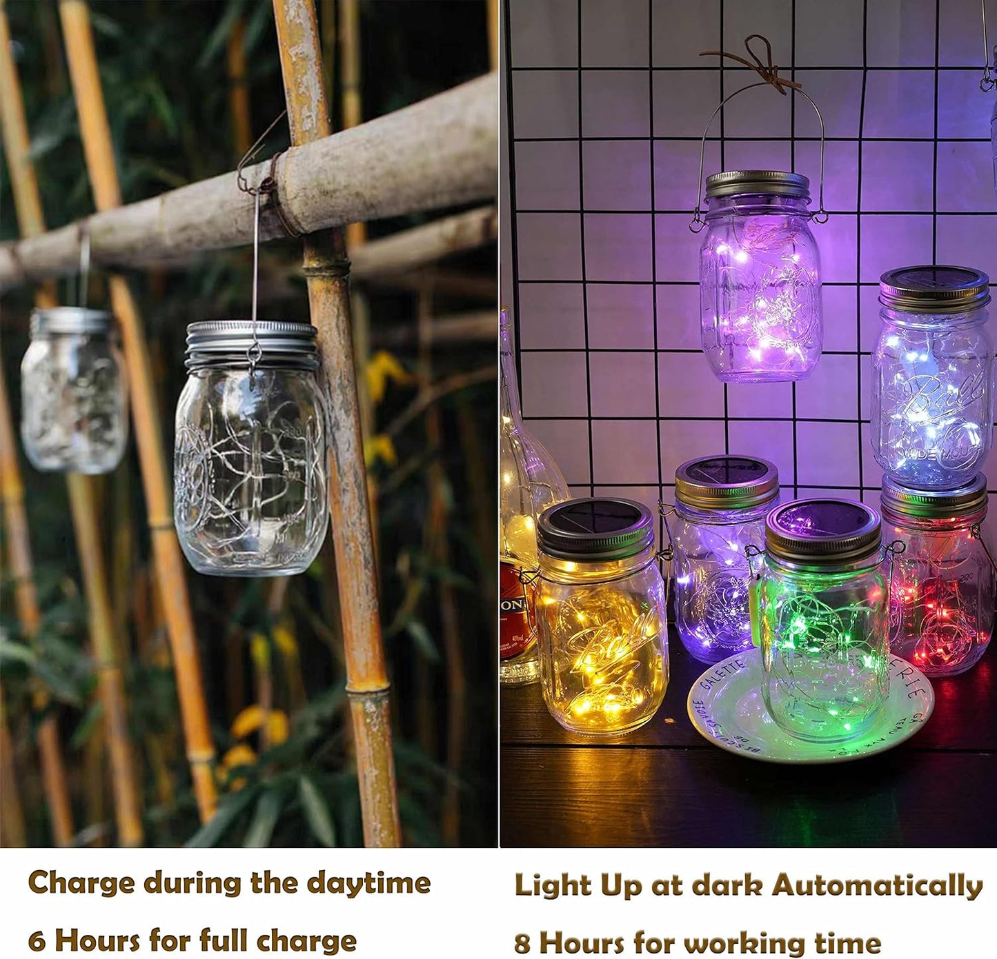 Decorman Solar Mason Jar Lid Lights, 6 Pack 10 LED Waterproof String Fairy Star Firefly Jar Lids Lights for Patio Garden Yard Lawn Party Wedding Christmas Decoration(Jars & Hangers Not Included)-VerdiqueGarden