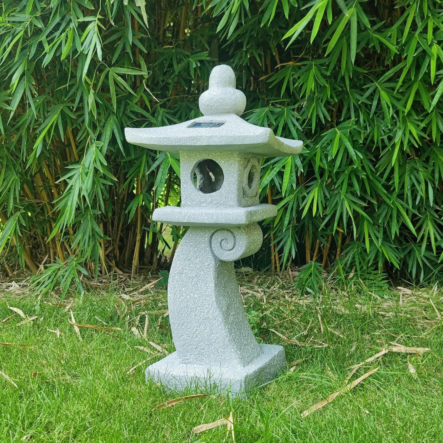 ZOEJADE 28" H Large Solar Zen Asian Pagoda Lantern Garden Outdoor Statue Japanese Palace Lantern with Solar Light for Lawn Yard Pond Patio Temple Court Decor Meditator Stylite Garden Figurines-VerdiqueGarden