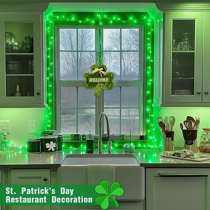 JMEXSUSS Green Lights for St Patrick's Day Decoration, 200 LED Green Christmas Lights Clear Wire, Connectable Green String Lights Indoor Outdoor for Spring Tree Garden St. Patricks Day Decor-VerdiqueGarden