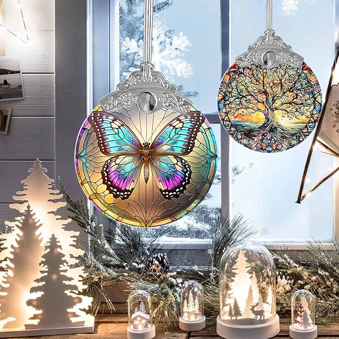 Stained Glass Suncatcher, Jocidea Butterfly Ornament, Christmas Ornaments, Holidays Ornaments, Christmas Tree Decor, Butterfly Decor for Home, Butterfly Gifts-VerdiqueGarden