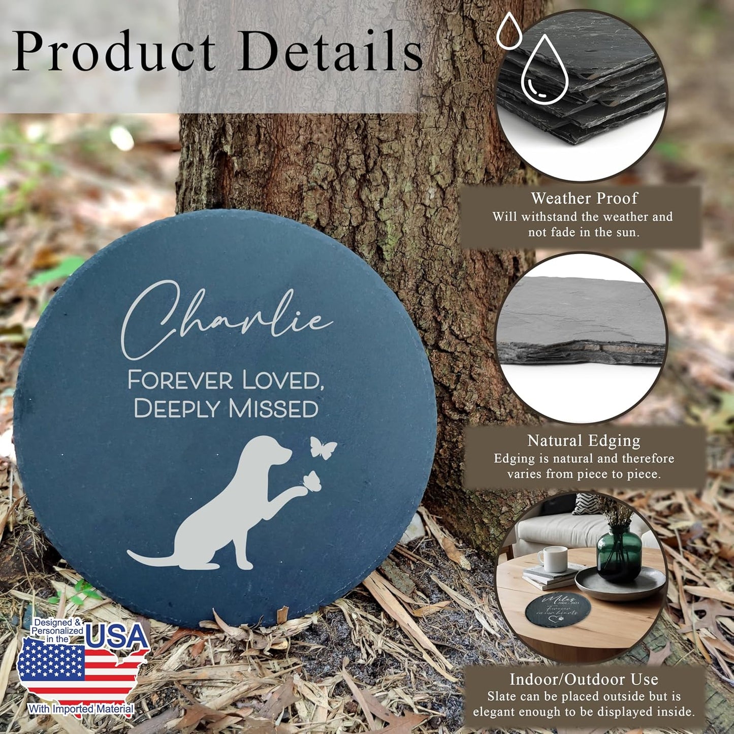 Personalized Pet Memorial Stone for Dogs and Cats | Custom Laser-Etched Weatherproof Garden Grave Marker | Natural Stone Bereavement Headstone Sympathy Gift | 4, 6, 10, or 12 Inch Heart or Circle Shape (A9)-VerdiqueGarden