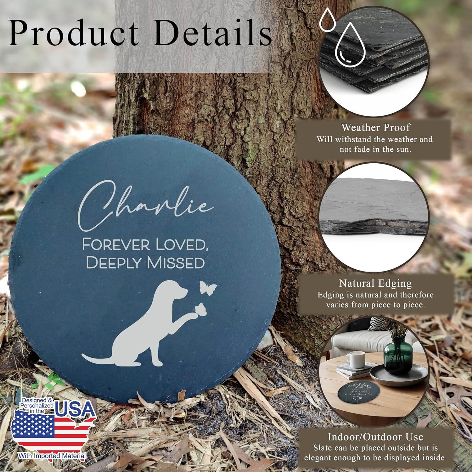 Personalized Pet Memorial Stone for Dogs and Cats | Custom Laser-Etched Weatherproof Garden Grave Marker | Natural Stone Bereavement Headstone Sympathy Gift | 4, 6, 10, or 12 Inch Heart or Circle Shape (A9)-VerdiqueGarden