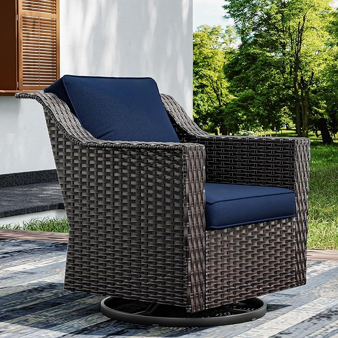 Joyside Outdoor Swivel Chair, Patio Swivel Chairs with Wide Armrest and Thick Cushions, Upgraded Large Size for Backyard, Garden, Poolside-VerdiqueGarden