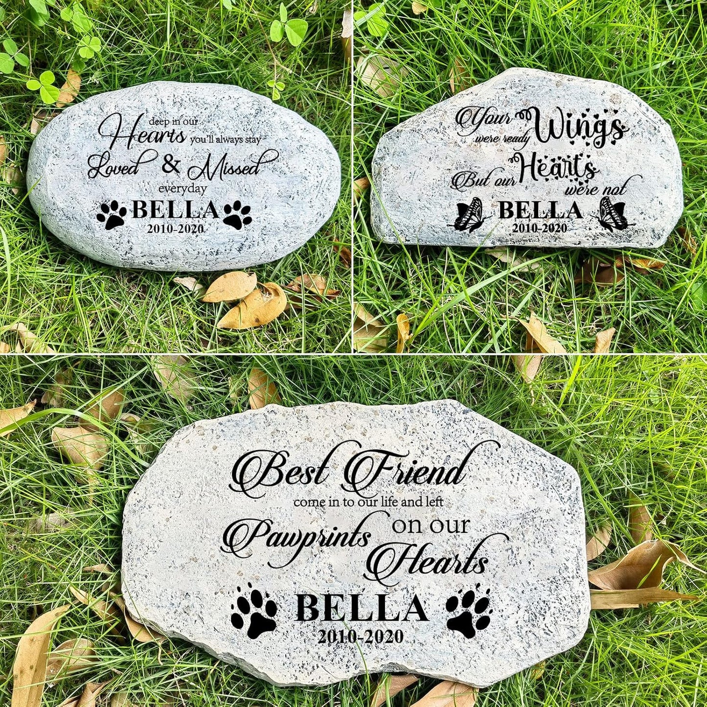 Zatanmulo Personalized Pet Memorial Stone, Garden Memorial Stone Personalized, Dog Headstone, Cat Tombstone, Memorial Plaque Outdoor, Garden Stepping Stone (Memorial Words)-VerdiqueGarden
