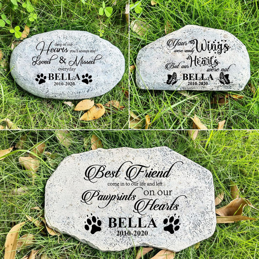 Zatanmulo Personalized Pet Memorial Stone, Garden Memorial Stone Personalized, Dog Headstone, Cat Tombstone, Memorial Plaque Outdoor, Garden Stepping Stone (Memorial Words)-VerdiqueGarden