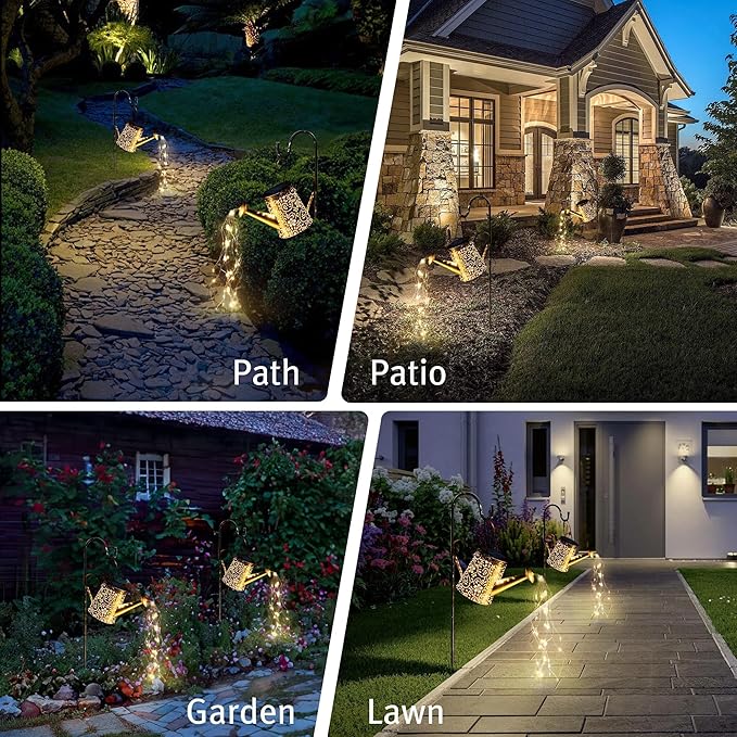 Otdair Solar Lights Outdoor Garden Decor, Metal Flower Solar Watering Can Lights with 2 Lighting Modes, Outdoor Decorations for Yard, Garden, Patio, Pathway, Christmas, Gift for Mom Grandma-VerdiqueGarden
