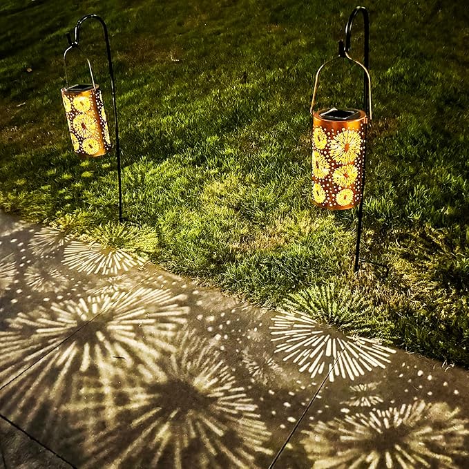 4 Pack Fireworks Solar Gardening Lanterns, Garden Decor for Outside, Pattern Solar Decorative Lights, Waterproof, Outdoor Gifts for Women, Mom, Grandma, Yard Gifts for Patio, Pathway-VerdiqueGarden