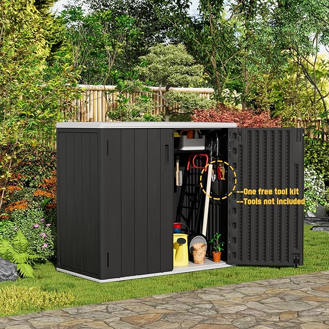 Large Outdoor Storage Box,Resin Sheds&Outdoor Storage Waterproof/Lockable,Outdoor Storage Cabinets for Balcony,Garage,Backyard (37Cu.ft-Black White)-VerdiqueGarden