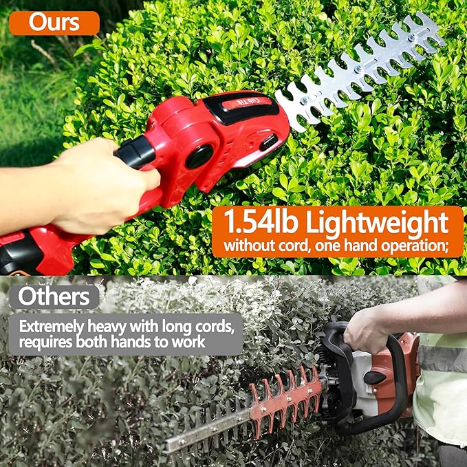 Hedge Trimmer Cordless 2 in 1 Handheld Grass Shears Mini Shrubbery Grass Cutter Electric Brush with Battery and Charger (Mordern)-VerdiqueGarden