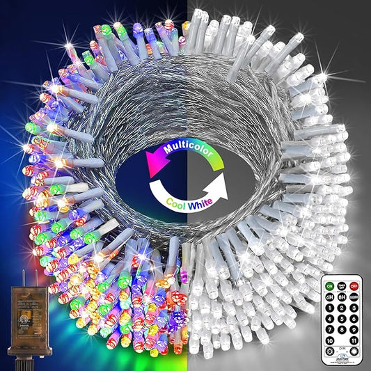 KNONEW 403ft 1000 LED Christmas String Lights Outdoor Color Changing 11 Modes Timer Fairy Light Plug in Waterproof Lights for Xmas Tree Yard Wedding Decorations (Cool White to Multicolor)-VerdiqueGarden