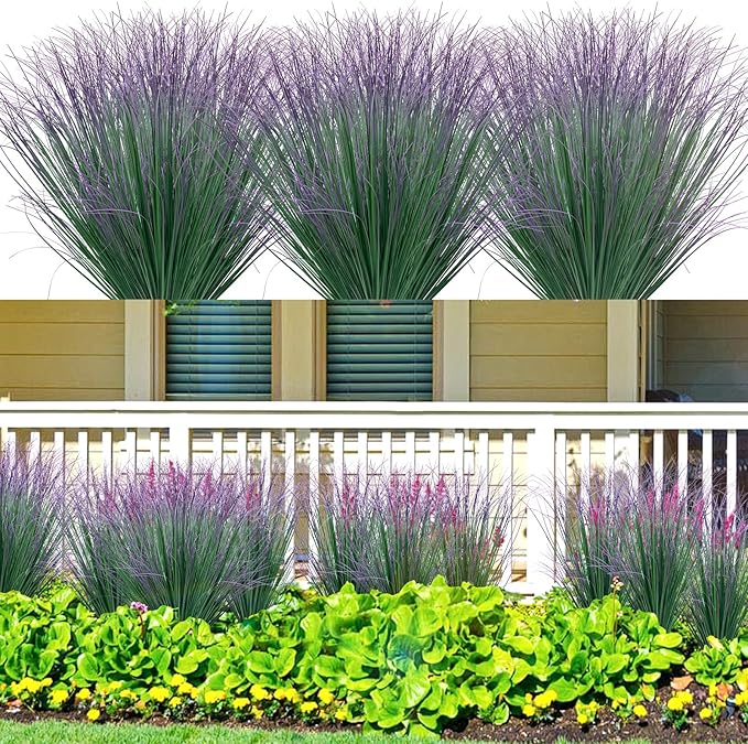 100Pcs Artificial Grass Plants, Faux Shrubs Wheat Grass, Artificial Tall Fake Plants for Outdoor Decor, Greenery Stems Weed for Room Indoor Home Decor（Green Purple Tail）-VerdiqueGarden