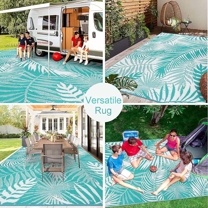 HiiARug Outdoor Rugs 9x12 for Patios Clearance Large Outdoor Rug, Outdoor Plastic Straw Rug RV Camping Rug Large Outdoor Mat for RV, Patio, Backyard, Deck, Picnic, Beach, Trailer, Camping-VerdiqueGarden