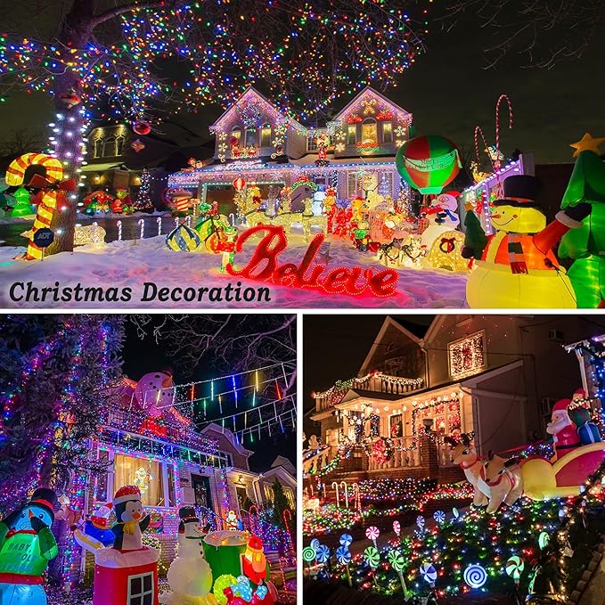 KNONEW Outdoor Christmas Lights 300 LED 99ft String Lights 8 Modes & Time Memory Fairy Light Plug in Waterproof LED String Lights for Xmas Yard Tree Wedding(Multicolor)-VerdiqueGarden