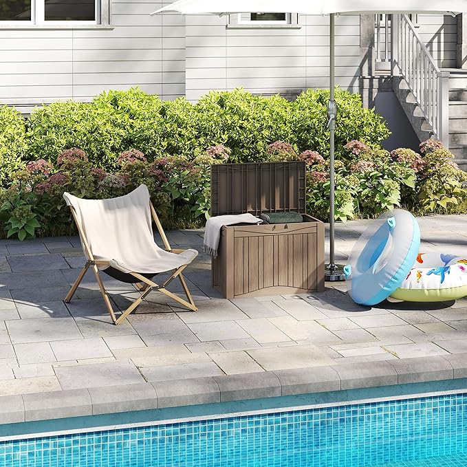 50 Gallon Lockable Resin Deck Box, Waterproof & UV-Resistant Outdoor Storage Box for Outdoor Cushion Storage, Garden Tools & Pool Accessories Storage, Gray-VerdiqueGarden