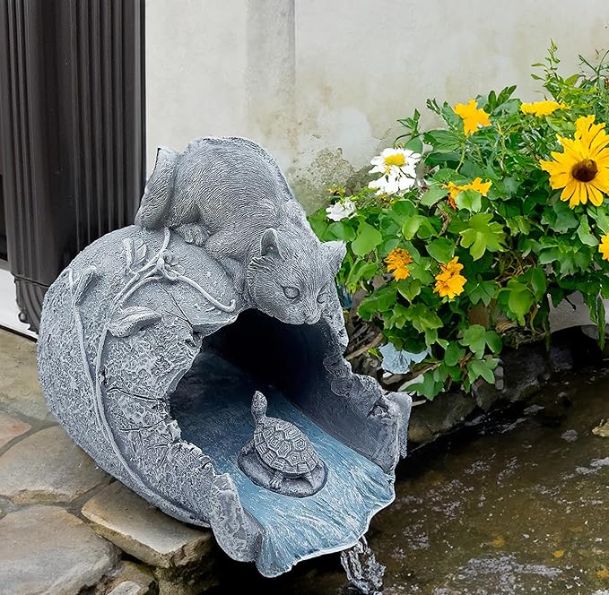 Real Cat Sculpture Gutter Downspout Extender, Eco-Friendly Resin Garden Animal Statue, Decorative Gutter Extension Downspout, Outdoor Decor Ornament, Splash Block, Perfect for 3"x4" Downspouts-VerdiqueGarden