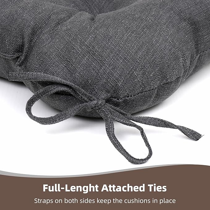 RACE LEAF Outdoor Seat Cushions Set of 2, 19" x 19" Square Patio Cushions, Plump Filling Tufted Water-Resistant Olefin Chair Seat Cushion with Ties for Non-Slip Support, Gray-VerdiqueGarden