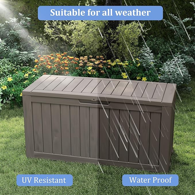 80 Gallon Outdoor Storage Box with Wheels, Waterproof Lockable Resin Deck Box Patio Storage Bin for Pool Accessories Cushion Furniture, Garden Tools, UV-Resistant Outside Delivery Grey-VerdiqueGarden