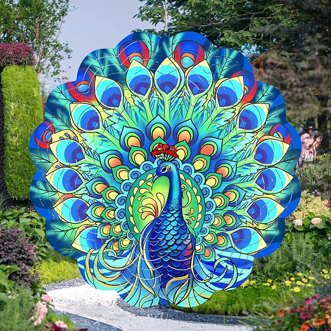 Peacock Wind Spinners Metal Peacock Gifts for Mom Women Grandma,12inch Hanging Wind Spinner for Outdoor&Indoor Decor Wind Kinetic Christmas Ornament Gifts for Yard Garden Decoration-VerdiqueGarden