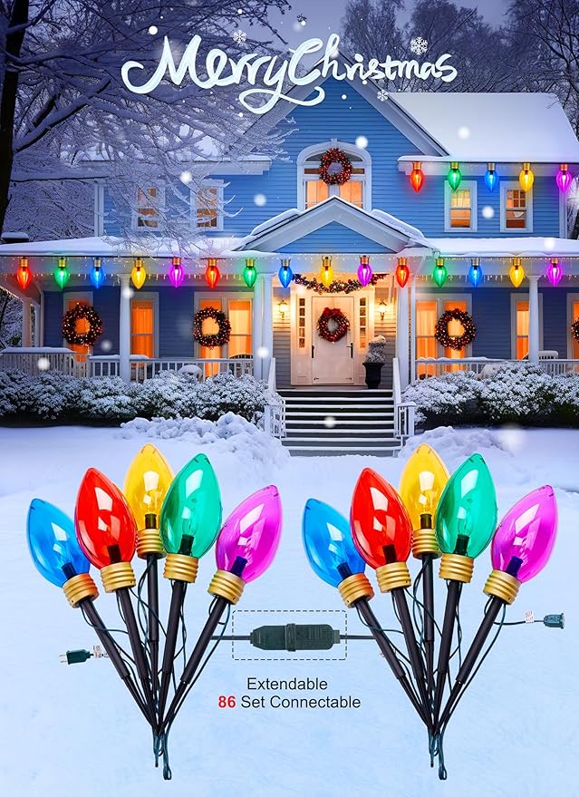 11Feet 5 LED Super Jumbo Christmas String Lights or Pathway Marker Lights, Outdoor Xmas Decorations- Jumbo C9 Hanging Lights Waterproof Lawn Dec for Holiday Home Tree Roof Yard Garden, Multicolor-VerdiqueGarden