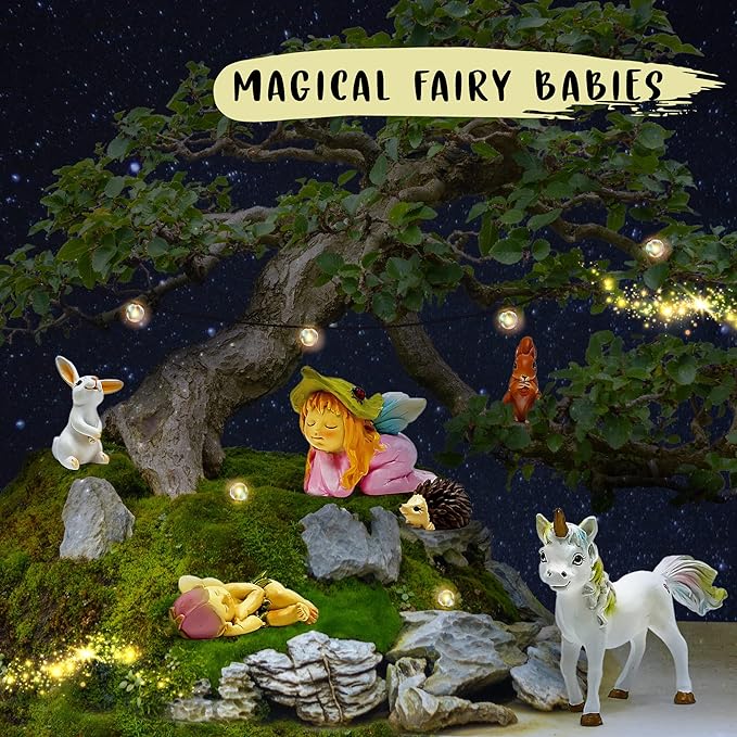 WILD PIXY Baby Miniature Fairy Garden Set – Springtime Fairy Accessories Kit with Gorgeous Fairies and Animals, Indoor/Outdoor Figurines in Designer Gift Box, Perfect for Garden Decor-VerdiqueGarden