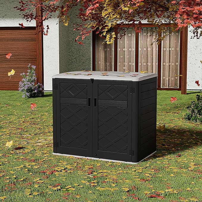 HOMSPARK Storage Shed Weather Resistance, Multi-Purpose Outdoor Storage Cabinet for Backyards and Patios, Horizontal Storage Shed for Lawnmower, Patio Accessories (Black & White, X Large - 48 cu.ft)-VerdiqueGarden