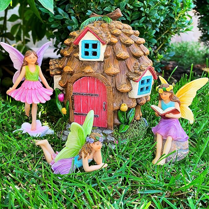Mood Lab Fairy Garden - Pinecone Fairy House Kit of 4 pcs - Miniature Figurines & Accessories Set - Outdoor or House Decor-VerdiqueGarden
