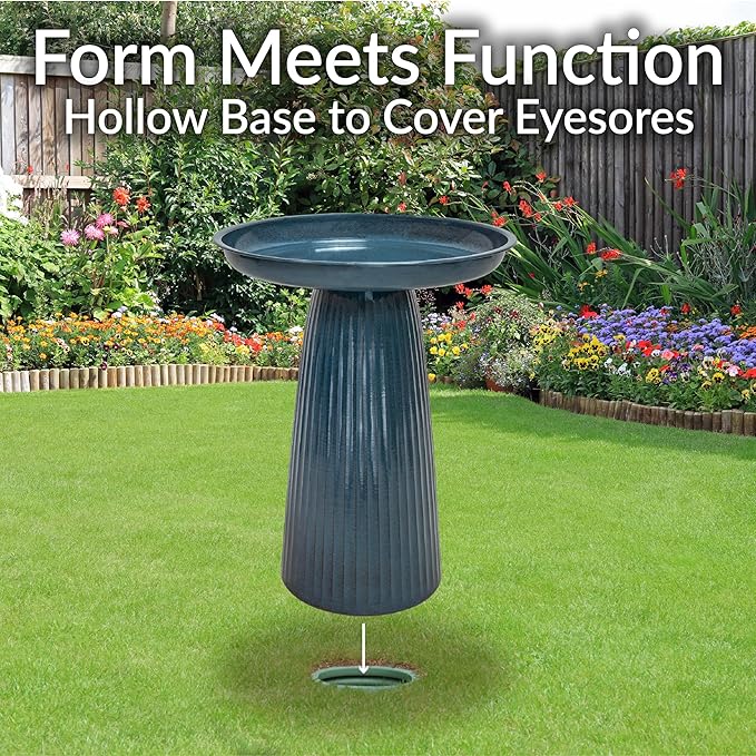 Sunnydaze Gleeful Garden Metal Bird Bath for Outdoors - Large Decorative Iron Birdbath - 23-Inch - Blue Glaze-VerdiqueGarden