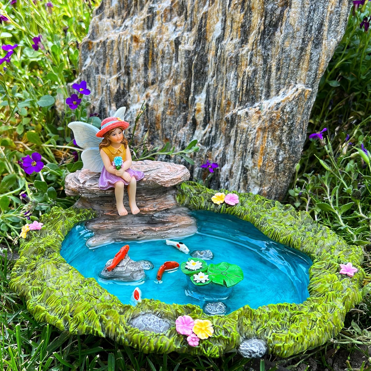 Mood Lab Fairy Garden - Miniature Fish Pond & Fairy Figurine Kit - 2 pcs Set of Garden Accessories - Outdoor or House Decor-VerdiqueGarden