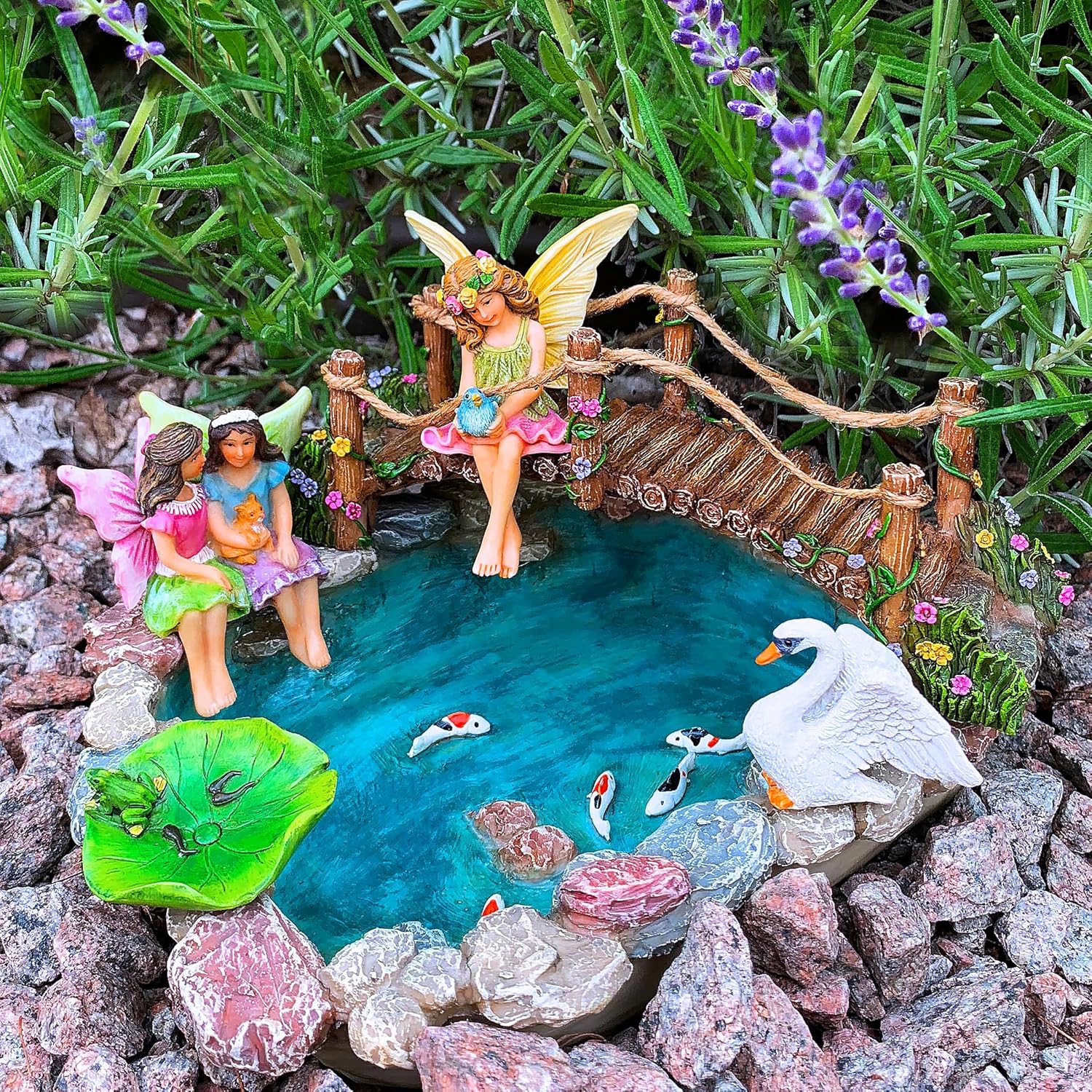 Mood Lab Fairy Garden Fish Pond Kit - Miniature Bridge Set of 6 pcs Fairy Garden Figurines & Accessories - Outdoor or House Decor-VerdiqueGarden