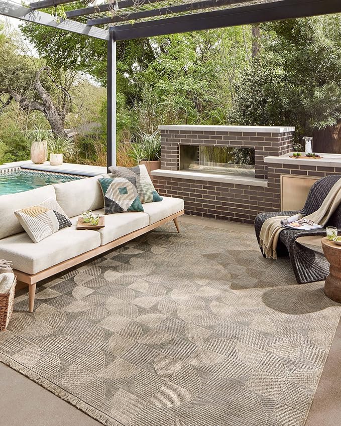 Loloi Dawn Collection Indoor/Outdoor DAW-08 Beige 7'-8" x 10' Area Rug-VerdiqueGarden