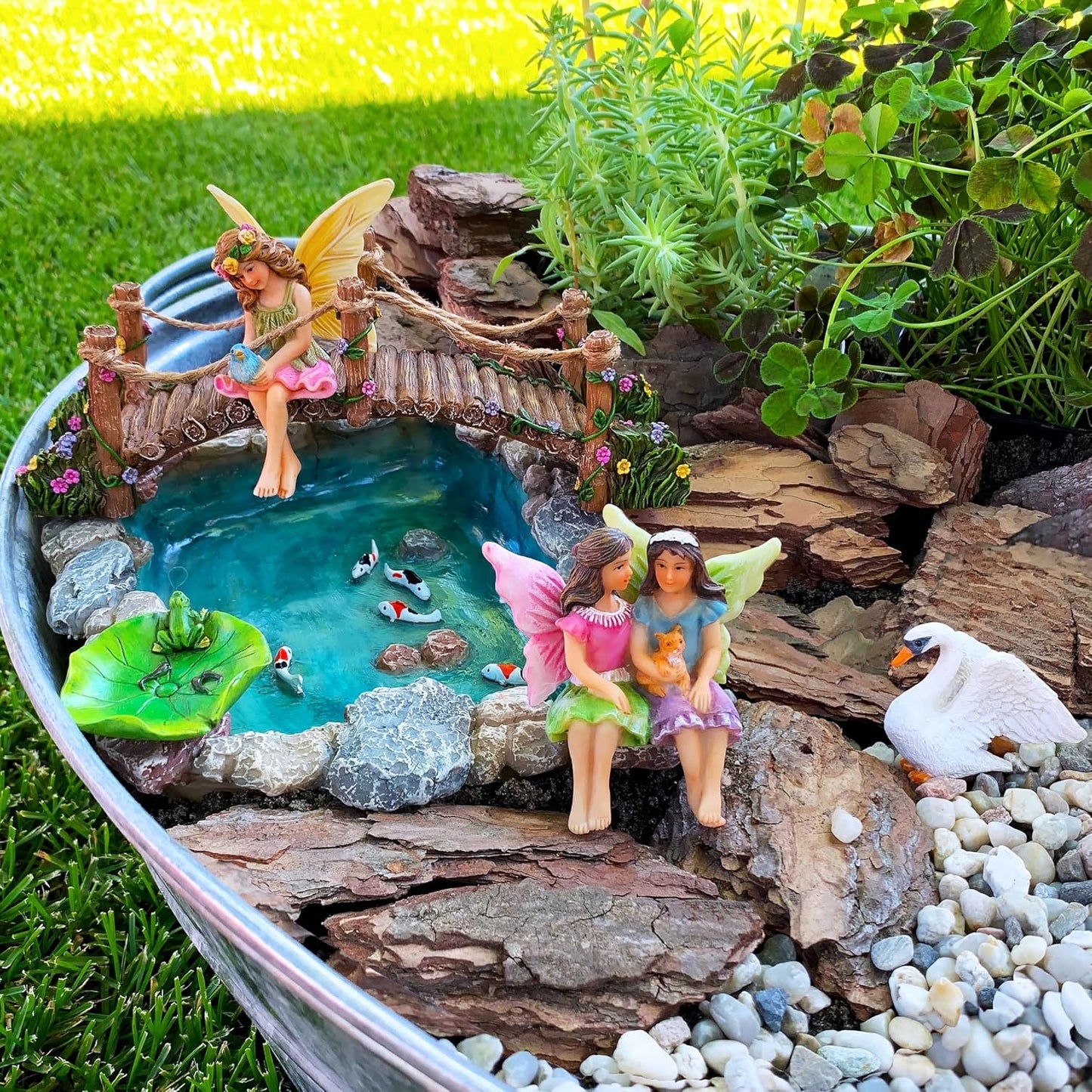 Mood Lab Fairy Garden Fish Pond Kit - Miniature Bridge Set of 6 pcs Fairy Garden Figurines & Accessories - Outdoor or House Decor-VerdiqueGarden