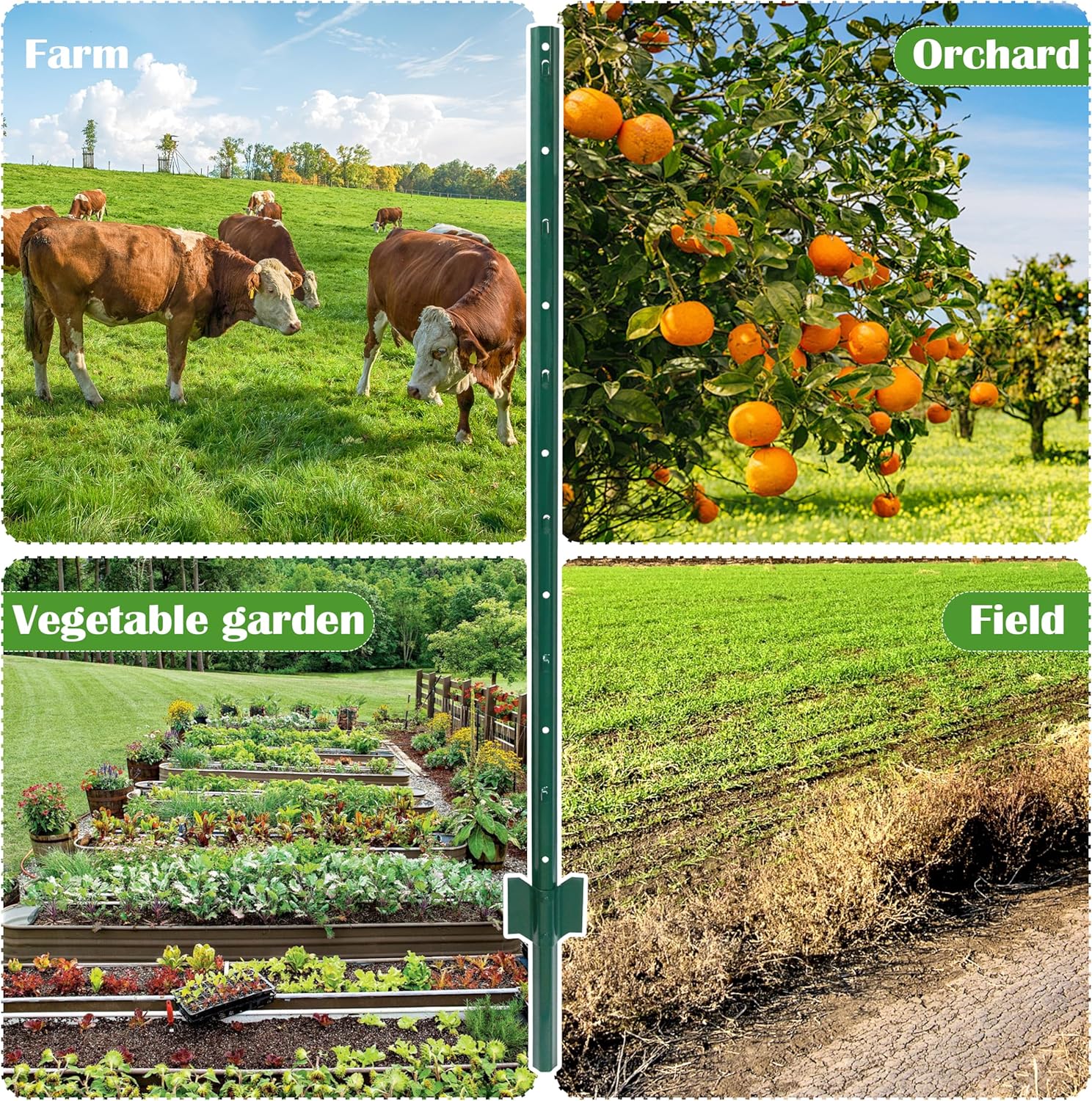 Sunnyglade 20 Pack 3.8 FT Heavy Duty Metal U-Post Garden Fence Stakes, No Dig U-Channel Fence Posts, Corner Anchor Poles for Wire, Electric, Mesh Fencing (20)-VerdiqueGarden