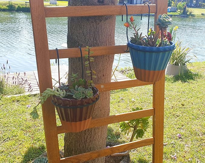 6 Pieces, 6 inches Iron Hanging Flower Pot. Metal Plant Wall Hanger, Vertical Garden. Planter Hook Ring, Rail Metal Fence. Indoor and Outdoor. Yard Garden. Wire Trellis. Collapsible Bracket. (Black)-VerdiqueGarden