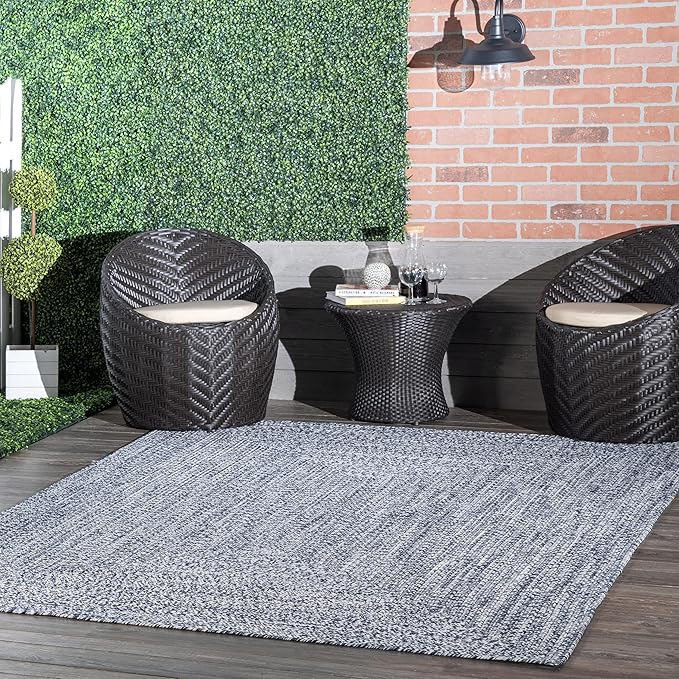 nuLOOM 10' x 14' Solid Hand Braided Indoor/Outdoor Area Rug, Pet-Friendly, High Traffic, Weather Resistant, for Patio, Balcony, Bedroom, Living, Dining Room, Wynn Navy-VerdiqueGarden