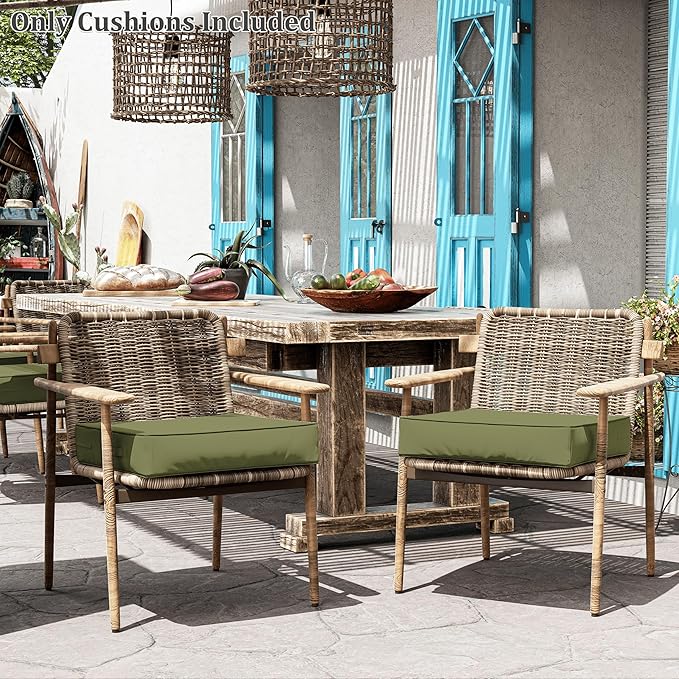 Patio Chair Cushions 24 X 24 X 5 Inch Waterproof Outdoor Seat Cushions for Patio Furniture, Outdoor Sofa Couch Pads with Ties & Handle, Set of 2, Light Green-VerdiqueGarden