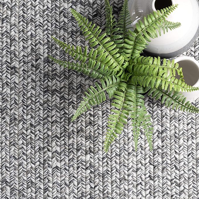 nuLOOM 2' x 16' Solid Hand Braided Indoor/Outdoor Area Rug, Pet-Friendly, High Traffic, Weather Resistant, for Patio, Balcony, Bedroom, Living, Dining Room, Wynn Salt and Pepper-VerdiqueGarden