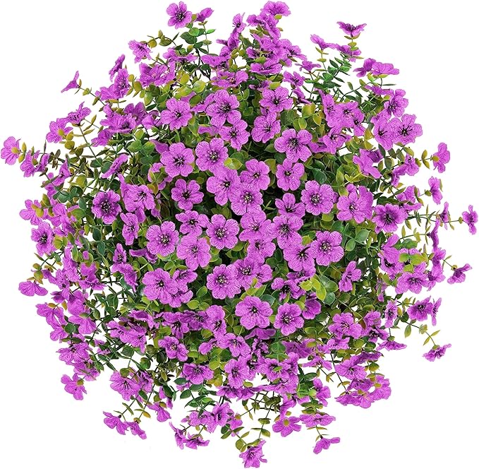 Artificial Fake Hanging Plants Flowers Basket for Outdoor Outside Porch Spring Decoration, Faux Silk Purple Daisy Realistic UV Resistant in Planter for Home Patio Balcony Garden Yard-VerdiqueGarden