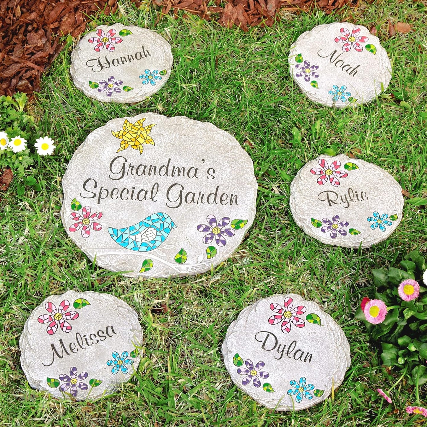 Let's Make Memories Personalized Mosaic Garden Stone - for Grandma, Mom - Large Stone - Personalize Message-VerdiqueGarden