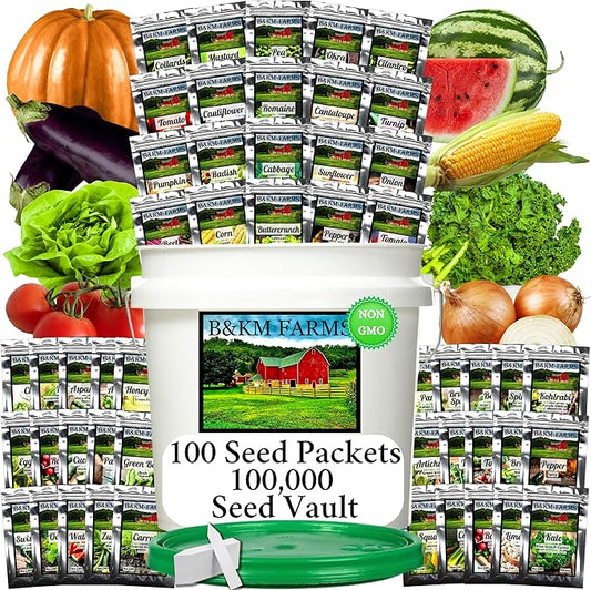 100 Seed Packets, 50 Varieties: Ultimate Seed Vault for Home Food Security & Abundant Gardens by B&KM Farms-VerdiqueGarden