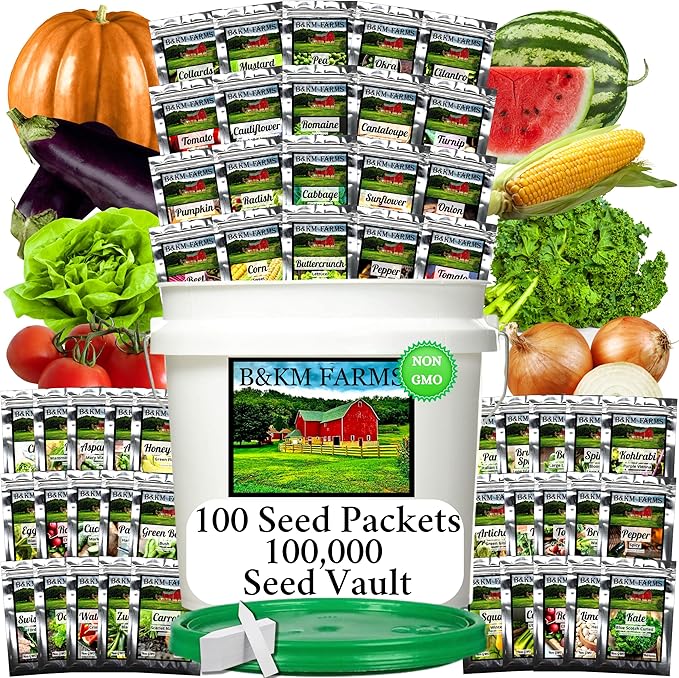 100 Seed Packets, 50 Varieties: Ultimate Seed Vault for Home Food Security & Abundant Gardens by B&KM Farms-VerdiqueGarden
