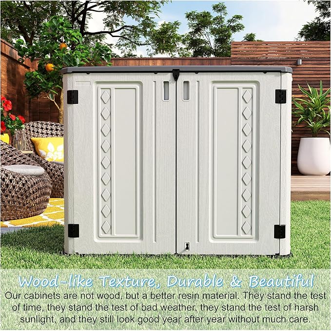Sheds & Outdoor Storage, 34 Cu.ft Horizontal Storage Sheds Outdoor with Floor, Outdoor Storage Cabinet Waterproof for Garage Storage, Pool Storage, Bike Shed, Garden Shed-VerdiqueGarden